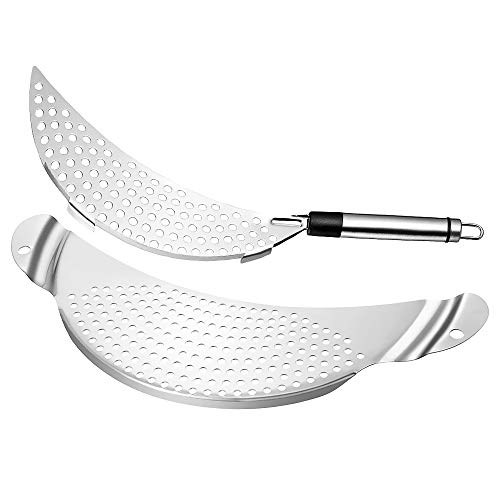 CestMall 2 Pcs Colador de Olla de Acero Inoxidable Escurridor de Colador de Cocina Filtro de Alimentos de Uso Múltiple Endurance Crescent Pot Strainer - Fry Drainer de Acero Inoxidable