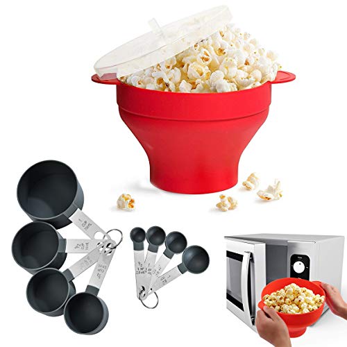 CHENKEE Palomitero microondas, Cuenco Plegable De Silicona para Microondas Tamaño Palomitas De Maíz Palomitas Popper Palomitas Aire Caliente con Tapa y Asas para Cocina Home Película de Fiesta