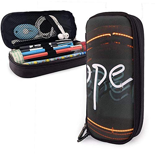 Círculo de luz de neón abierto Lindo estuche para lápices Estuche de cuero de gran capacidad Cremalleras dobles Bolso para lápices Bolsa Estuche para lápices 20cm * 9cm * 4cm