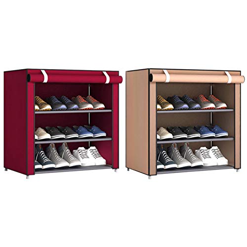 Cokeymove Gabinete De Zapatero De 4 Niveles para 6-9 Pares De Zapatos Organizador De Almacenamiento De Pie De Tela No Tejida 60 X 55 X 30 Cm Rojo/Café