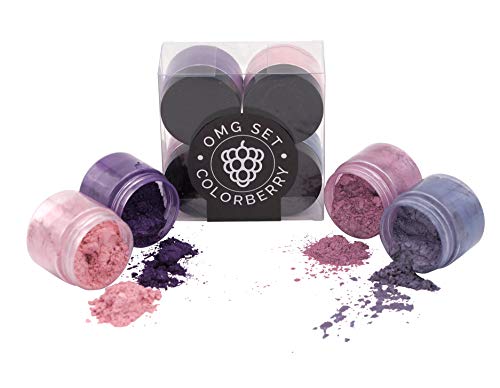 COLORBERRY OMG Set – 4 polvos de pigmento de resina prémium en combinación – 4 x 25 ml para tus obras de arte únicas, pintura de resina, juego de lavanda