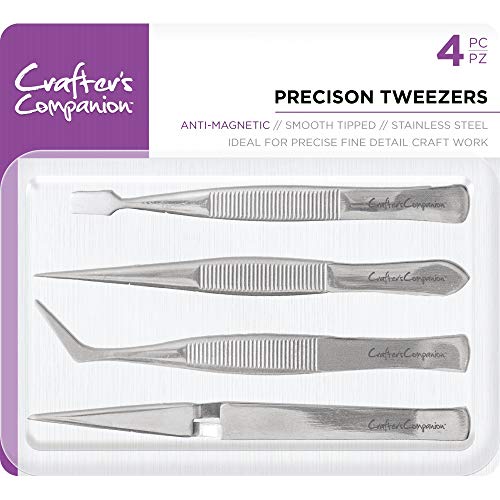 Crafter's Companion CC-TOOL-TWEEZ4 Precisión Pinzas Para la Elaboración de Proyectos de Tarjetas de Papel y un Conjunto de 4, White, Un tamaño