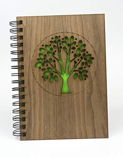 Cuaderno A5 tapas de madera en Nogal y diseño de Árbol con 75 hojas blancas de 100gr