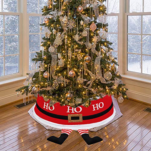 Decoración de Navidad Falda Arbol de Navidad con Pies de Papá Noel Collar de 77 cm de diámetro Durable Base de Árbol de Navidad Cubierta de Navidad Fiesta Decoración de la Tienda del Hogar (Santa)