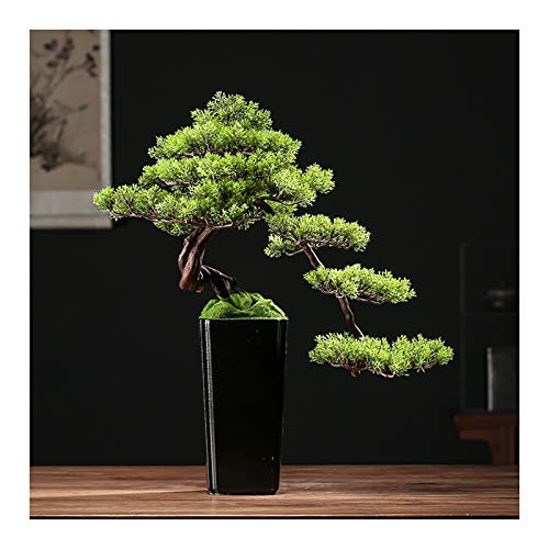 Decoración de plantas falsas Artificial Bonsai Pine Tree Faux Potted Plant Fake Tree Black Ceramic Pot Zen Simulación Bonsai Plantas Verdes para el hogar Sala de estar Oficina Decoración de hoteles Re