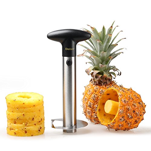 Deiss PRO Cortador de Piña – Despepitadora y rebanadora de piña 2 en 1 de acero inoxidable - Hace anillos de piña perfectos sin ensuciar - Apto para lavavajillas