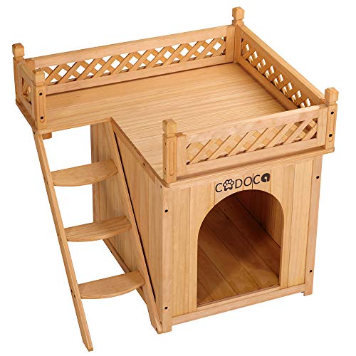 Deuba Cadoca Caseta para Perros y Gatos Perrera con terraza balcón de Madera 66x53x64cm caseta de 2 Pisos para Interior