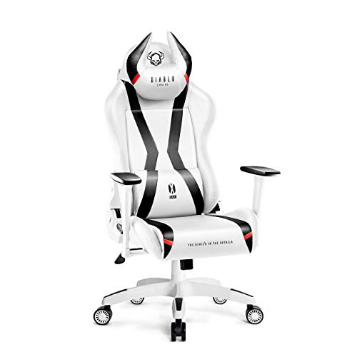 Diablo X-Horn Silla Gaming Oficina Gamer Apoyabrazos 3D Cojín Ajustable Diseño Ergonómico Cuero Sintético Función de Inclinación (Blanco, Normal)