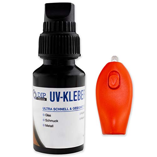 DIP-Tools Pegamento UV Versátil y Estable - Un Adhesivo de Reparación Universal - El Adhesivo para Vidrio, Plástico y Mucho Más (1x8ml)