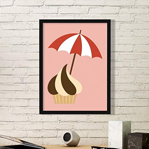 DIYthinker Parasol Chocolate Arte Dulce Helado Pintura Foto de la Imagen del rectángulo de Madera Marco Pared del hogar del Regalo de la decoración Pequeño Negro