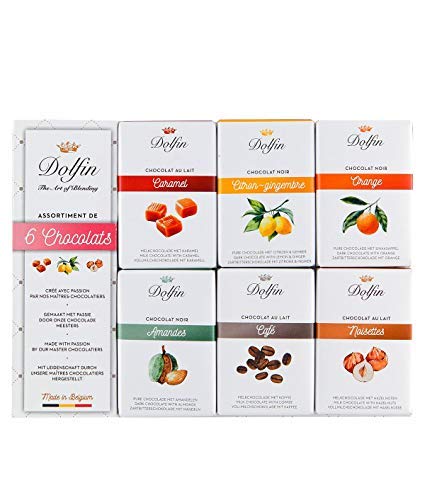 Dolfin - Juego de 6 mini caramelo de chocolate, limón y jengibre, naranja, almendras, café, avellanas, 1 x 60 g