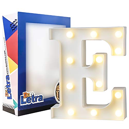 DON LETRA Letras Luminosas Decorativas con Luces LED, Letras del Alfabeto A-Z, Altura de 22cm, Color Blanco - Letra E