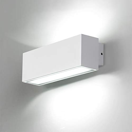 Dr.lazy Apliques de Pared Exterior LED 12W Lámpara de Pared Impermeable IP65 Luz de Aluminio Iluminación para Balcón, Jardín, Porche, Camino, Patio (Blanco-6000K)