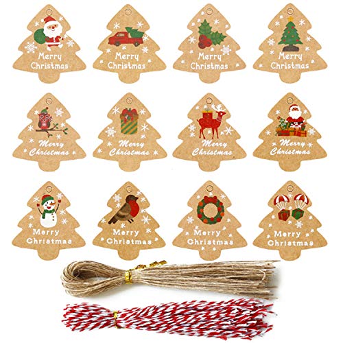 Eastor (196 unidades, 12 tipos de etiquetas de regalo navideñas, papel de estraza, etiquetas para colgar, etiquetas para árbol de Navidad, copos de nieve, alce, para regalo, paquete, tarjeta de nombre