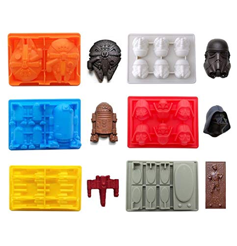 eighteen-u Star Guerra con forma de molde, juego de 6 de silicona flexible moldes para los amantes de los Star Wars Robots de tarta de cumpleaños Decoración Candy moldes