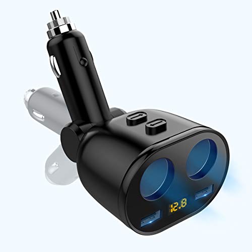 Eletrand Cargador de Coche USB Dual Encendedor de Cigarrillos, Adaptador de Toma de Corriente USB con 2 enchufes de Interruptor Fusible de 10 A reemplazable de Pantalla de Voltaje LED