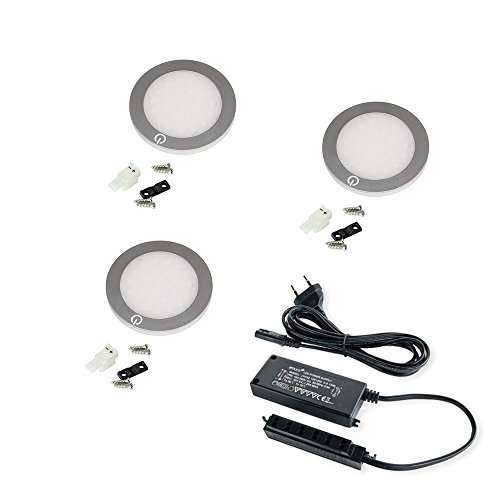 Emuca 5073625 Luminaria Led Extrafina Con Convertidor, 2 W, Gris Metalizado