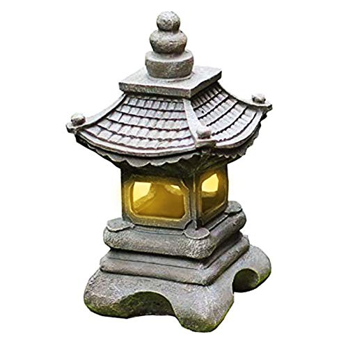 Estilo japonés al aire libre Tachi-Gata Solar Zen Jardín Luces Linterna Pagoda Luz Solar Piso Jardín Lámpara de resina impermeable Estatua Granja Balcón Lámpara de decoración creativa,17*34cm