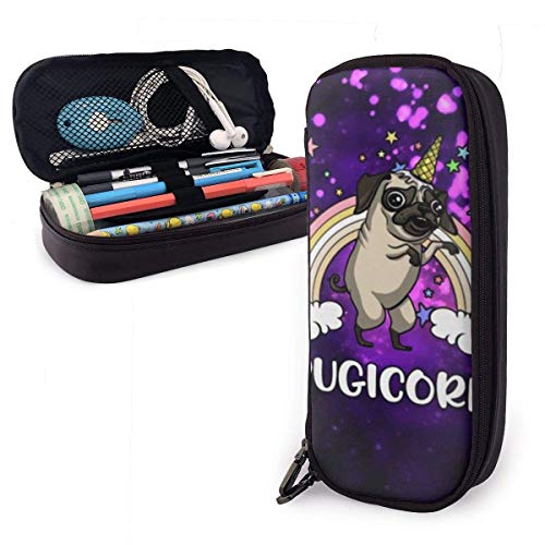 Estuche para lápices de cuero PU en espiral con luz de partículas violetas, organizadores de papelería duraderos para estudiantes con doble cremallera 1.5in X 3.5 X 8 in