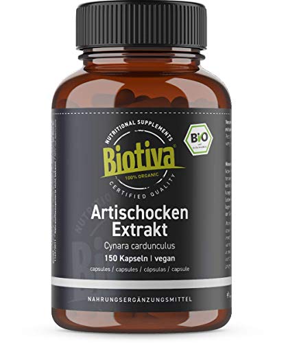 Extracto de alcachofa orgánico - 150 cápsulas - extracto orgánico - dosificación alta - proporción de 10-20:1 - mínimo 2.5% de cinarina - vegano - embotellado en Alemania (DE-ÖKO-005)