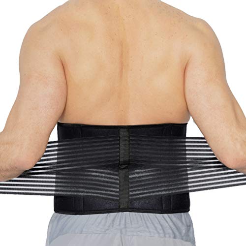 Faja lumbar de neopreno con tiras dobles de compresión - Sujeción para la parte baja de la espalda - Marca Neotech Care (Negro, L)