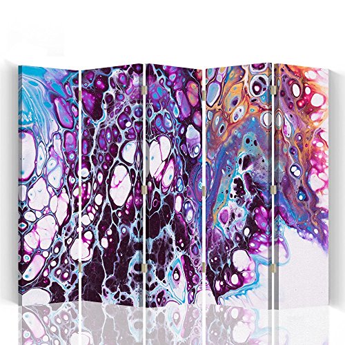 Feeby – Biombo – Biombo decoratiovos – Decoration Cuarto – Elementos Decorativos Salon – Biombo - a una Cara - de 5 Piezas - 180x150 cm - Mayuko Miura - Abstracción De Color Violeta Blanco Anaranjado