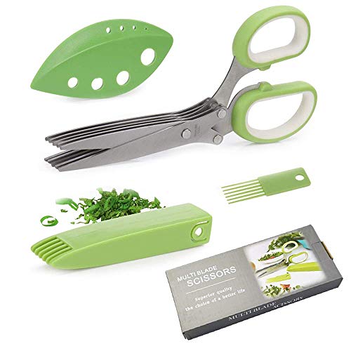 Feliciay Gourmet - Juego de tijeras multiusos con 5 cuchillas de acero inoxidable para pollo, carne, pescado, ensalada, verduras, perejil, cilantro, apto para lavavajillas