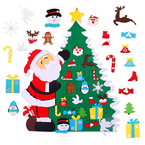 FengRise Kit de árbol de Navidad de Fieltro DIY con 21 Piezas de Adornos navideños Desmontables, árbol de Navidad de Fieltro de Abrazo de Papá Noel no Tejido de 3.3 pies para decoración navideña