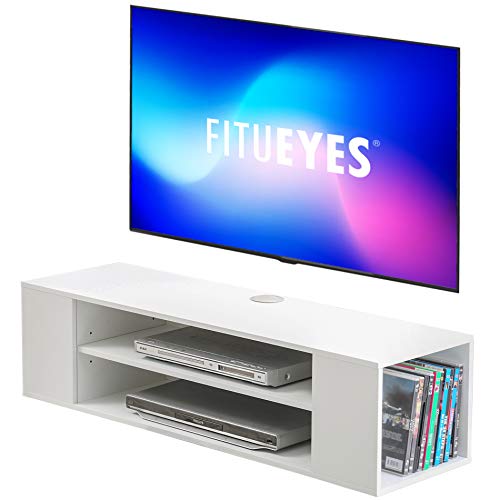 FITUEYES Mueble TV Blanco para Television de 55 Pulgadas Mesa TV Salon con 4 Compartimentos Mueble Suspendido TV Moderno para Hogar Oficina