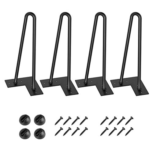 FIXKIT Patas de Mesa para Escritorios, Cubierta Protectora de Goma, Acero de 12 mm, 30 cm de Alto, Kit de 4 Patas de Acero, Negro