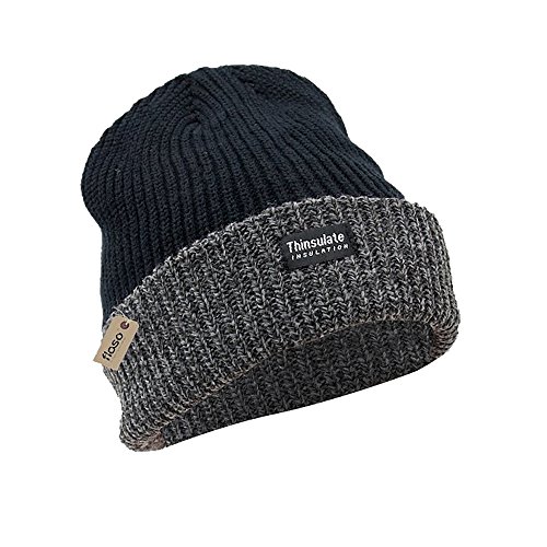 FLOSO - Gorro grueso térmico de invierno para la Montaña/Nieve/Invierno Unisex Hombre/Mujer (3M 40g) (Talla Única/Negro/ Gris)