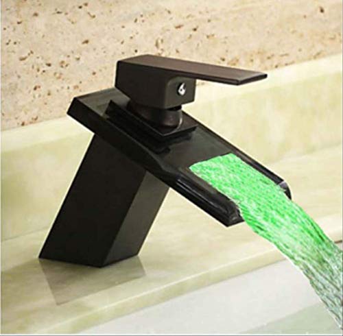 Grifo De Aceite Frotado Led Cascada De Bronce Grifo De Lavabo Moderno Baño Mezclador De Lavabo De Cascada Led Grifo De Lavabo De Vidrio Negro A