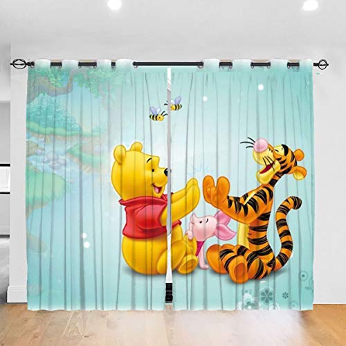 HADIHADI Cortina opaca de Winnie Pooh con compartimento superior de aislamiento para dormitorio, sala de estar, habitación de los niños, 132 cm de ancho x 214 cm de largo, 2 paneles