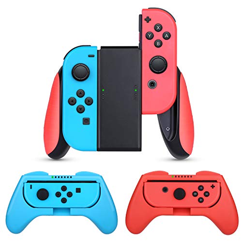 HEYSTOP Nintendo Switch Joy-con Grips (3 Piezas), Estuche Protector Handle Kits para Mandos JoyCon Set de Nintendo Switch Controller,Rojo & Azul