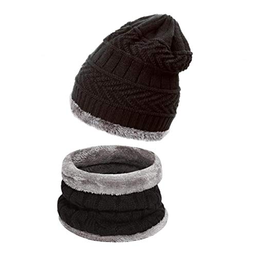 Hiinice Scarf Beanie Sombrero de los Hombres de Espesar Fleece Gorra Tejida y Bufanda a Juego del Calentador del Invierno Conjunto