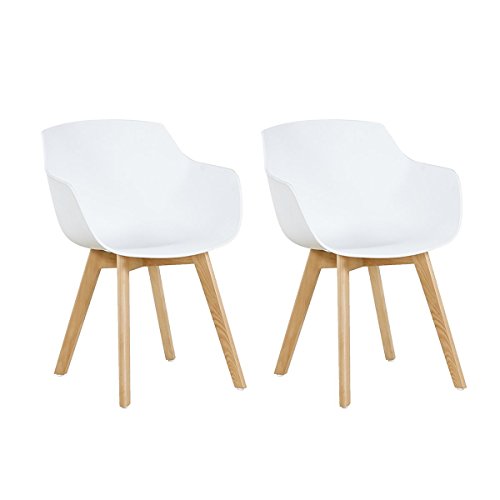 H.J WeDoo Pack de 2 Sillas de Comedor Estilo Nórdico Sillón Escandinava con Las Piernas de Madera de Haya Maciza, Dimensiones: 50 * 46 * 79cm, Blanco