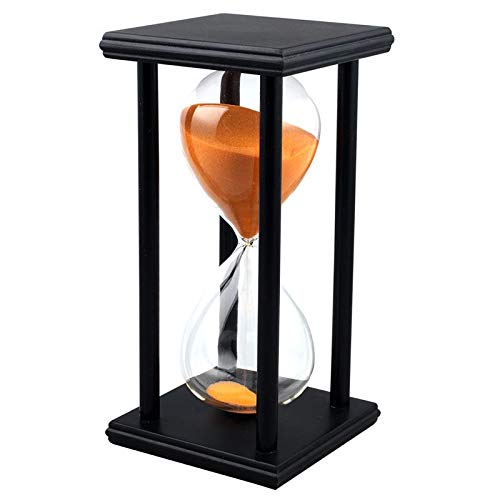 Hourglass Sand Timer, Clock Decor Unique Gift Black Frame Orange Sand 60min, Christmas Halloween Thanksgiving Gift 15min