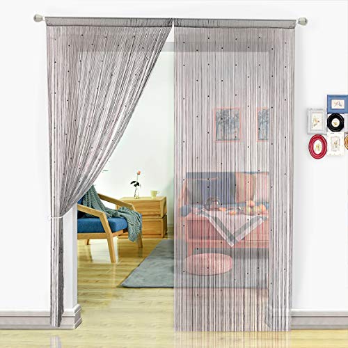 HSYLYM Pantalla de Cortinas de Cuerdas Cuentas,para decoración del hogar,poliéster,Gris,90x245cm