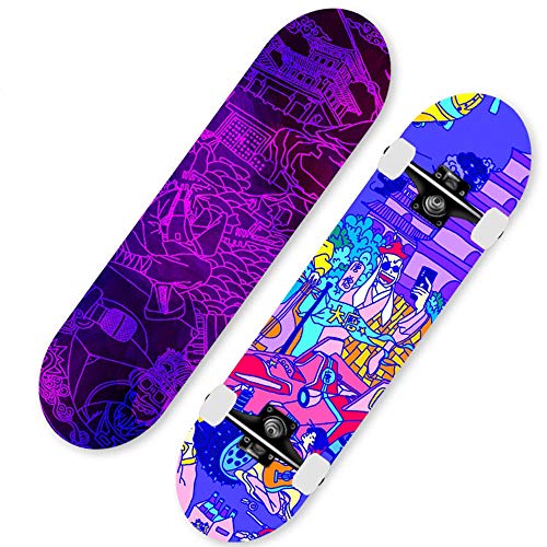 HUADUO Patineta Completa para niñas Maple Longboard 31 Pulgadas Pro Double Kick Penny Skate para Principiantes, Adultos, niños, Adolescentes + Herramienta T-Color I