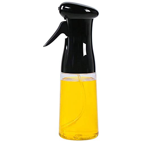 Huante Botella dispensadora de aceite para asar a la parrilla, 210 ml de aceite de oliva rellenable, Nebulizador de niebla fina, color negro