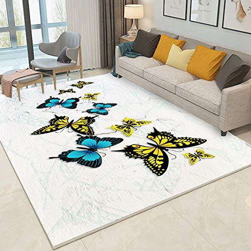 HXJHWB Alfombra Lavables Moquetas - Sala de Estar sofá Mesa de Centro Exquisito patrón de Mariposa Alfombra impresión 3D-Los 80CMx160CM