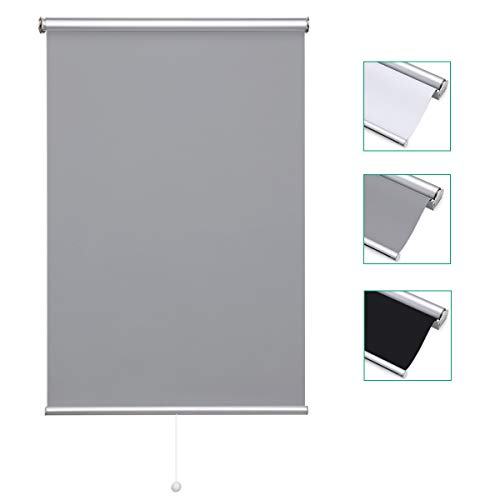 iKINLO Estor opaco sin agujeros, fijación mediante pinzas, inalámbrico, térmico, protección solar, 100 % sombra, 100 x 180 cm, color gris