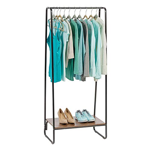 Iris Ohyama 530468 Perchero/ Espacio de Almacenaje con Zapatero de Metálico y MDF Madera-Garment Rack PI-B1 - Marrón/ Negro, 64 x 40 x 150 cm