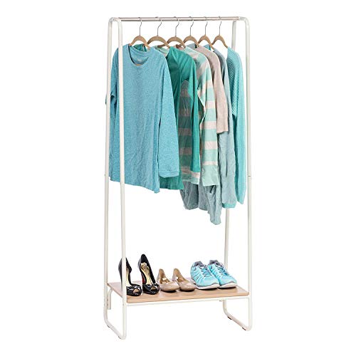 Iris Ohyama 530469 Perchero/espacio de almacenaje con zapatero de metálico y MDF madera-Garment Rack PI-B1-Roble claro y blanco, 64 x 40 x 150 cm