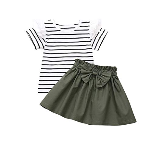 Janly Clearance Sale Conjunto de ropa para niñas de 0 a 10 años, manga corta a rayas florales con volantes y falda, para niños grandes de 1 a 2 años (verde)