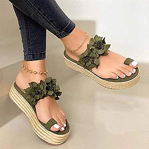 JFFFFWI Sandalias Mujer Verano Zapatillas de cuña Premium Sandalias Sandalias con Plataforma de Flores Sin Cordones Sandalias de Viaje Diario en la Playa Zapatillas Zapatos Casuales Zapatilla, Verde