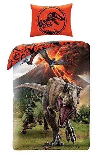 Jurassic World Dinosaure - Juego de cama (algodón, funda nórdica de 1 plaza)