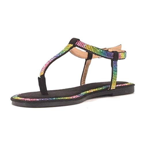 JXJ Sandalias Planas de Cristal con Tiras en T de Diamantes de imitación para Mujer Sandalias de Playa de Verano Zapatos para Caminar con Punta Abierta, Regalo de San Valentín, tamaño (35-43), M