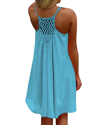 kenoce Vestidos Verano Mujer Mini Vestidos Sin Mangas Cuello Redondo Moda Casual Tallas Grandes Vestidos Elegantes Vestidos de Playa Sexy Vestidos D-Azul L