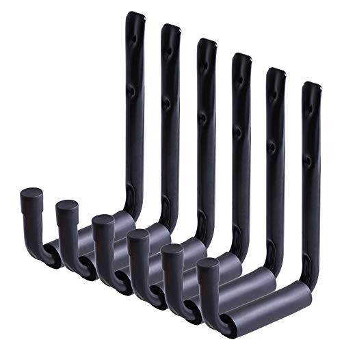 Kinstecks ​​6PCS Ganchos de almacenamiento Heavy Duty Colgar en el garaje Organizador y ganchos de uso general para garajes Jardín cobertizo Herramienta Escalera Silla Manguera Silla-Negro